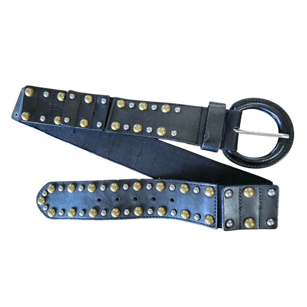 Chocolat Blu Vintage Indie Chic Black Leather Studded Elastic Belt Mixed Metal M